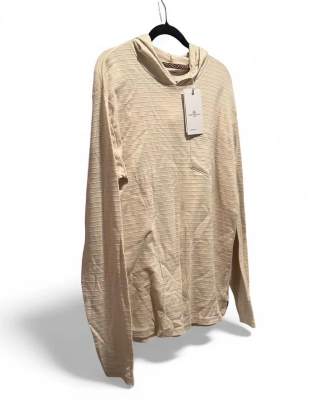 Men's Lightweight Hooded Long-Sleeve Shirt in Beige Stripe - Picture 2 of 7